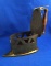 Charcoal box iron, European design, 1700's, brass, thin sole, wood handle, Ht 7