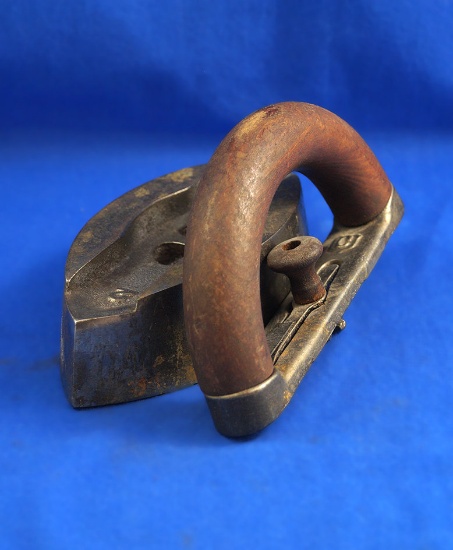 Sad iron, detachable wooden handle, "C", Ht 4 1/2", 6 1/2" long