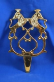 Trivet, heavy brass, two horses with some white paint on them, 8 3/4