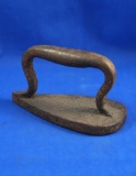Flat iron, cast iron, tear drop shape, brownish color, thin base, Ht 3 1/2