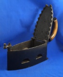 Charcoal iron, wood handle, Ht 9 1/2