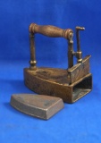 Box iron with slug,  lift gate, Wood handle, Ht 3 1/2