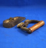 Small ox tongue iron, detachable wood handle, Ht 3 1/4