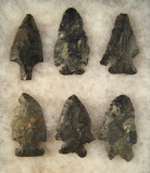 Set of 6 Assorted Coshocton Flint Arrowheads found in Ohio - largest is 2 1/2