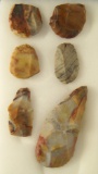 Set of 6 Colorful Flint Ridge Flint Scrapers, largest is 3