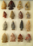 Set of 16 Colorful arrowheads found in Ohio. Largest is 1 9/16