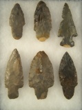 Set of 6 Assorted Arrowheads found in Western Ohio - largest is 3 3/8