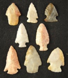 Set of 8 nice flint Arrowheads found in Ohio, largest is 1 7/8