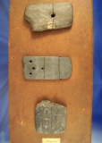 Group of 3 Damaged Gorgets, one has drilled salvage holes - Fredericktown, Knox Co., Ohio.