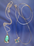 Pair of silver and turquoise necklaces.