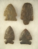 Set of 4 Hornstone Arrowheads found in Western Ohio - largest is 2 3/4