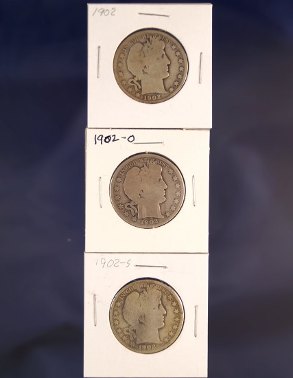 1902, 1902-O and 1902-S Barber Half Dollars AG