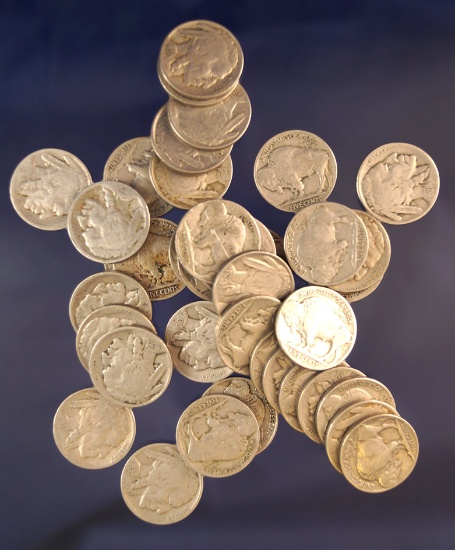 40 Mixed Buffalo Nickels Most Have Clear Dates Cull-F