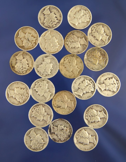 20 Silver Mercury Dimes G-F