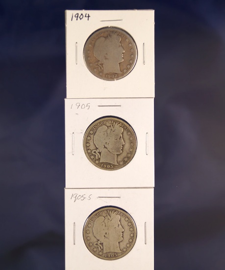 1904, 1905 and 1905-S Barber Half Dollars AG-G+