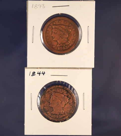 1843 and 1844 US Large Cents F Details