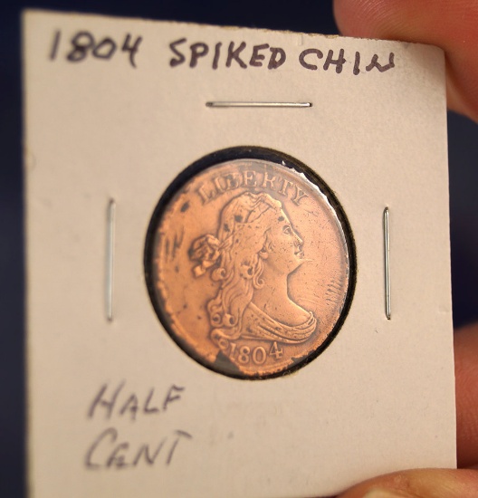 1804 Spiked Chin US Half Cent F Details