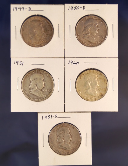 1949-D, 1950-D, 1951, 1951-S and 1960 Franklin Half Dollars F-AU
