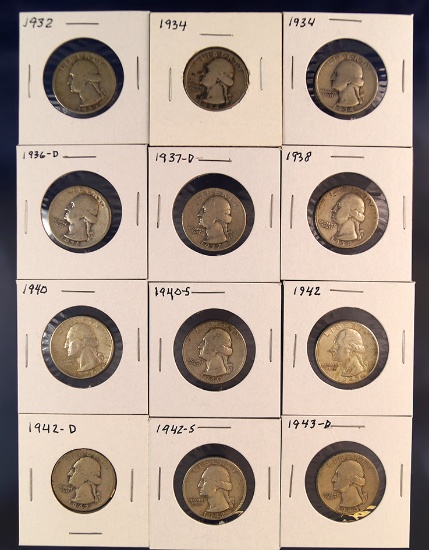 1932 - 1943-D Assorted Washington Silver Quarters  AG-AU *See full description.