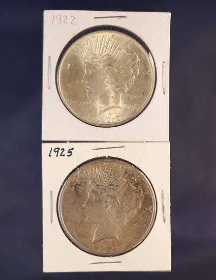 1922 and 1925 Peace Silver Dollars AU-BU