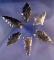 Set of 6 assorted Obsidian Arrowheads found by R. D. Mudge in Nevada. Largest is 1 1/2