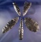 Set of 5 assorted Obsidian Arrowheads found by R. D. Mudge in Nevada. Largest is 3 3/8