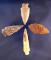 Set of 4 nicely styled Arrowheads found near the Coeur d' Alene River, Idaho. largest is 1 15/16