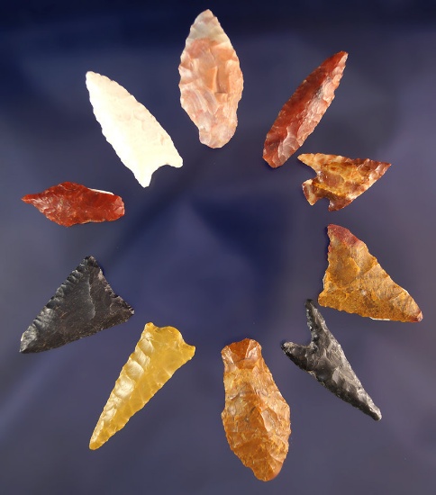 Group of 10 assorted Arrowheads found in Oregon and Nevada, largest is 1 7/16".