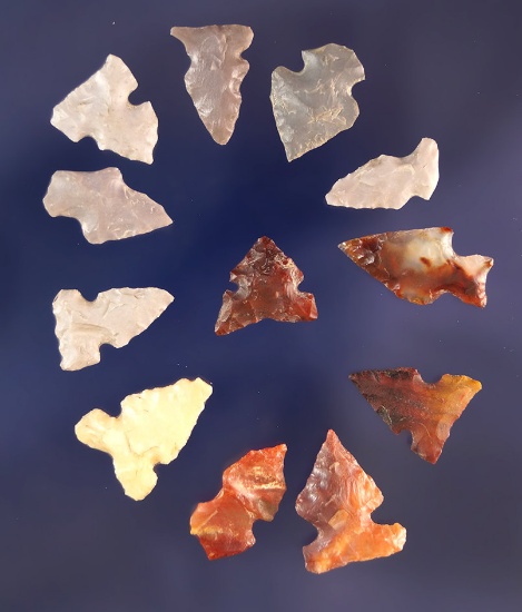 Set of 12 assorted small Gempoints, largest is 1/2". Coeur d' Alene River, Idaho.