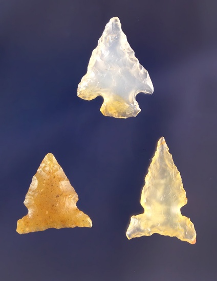 Set of 3 nicely translucent Gempoints, largest is 3/4" - Coeur d' Alene River, Idaho.