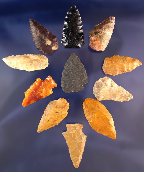 Set of 11 assorted Arrowheads found near the Coeur d' Alene River, Idaho. largest is 1 5/8".