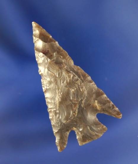Large and well made Snake River point, 2” L, Brown Chalcedony. Found by Keith Bradbury.