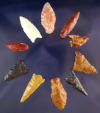 Group of 10 assorted Arrowheads found in Oregon and Nevada, largest is 1 7/16