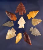 Set of 10 assorted Arrowheads found near the Coeur d' Alene River, Idaho. largest is 1 1/8