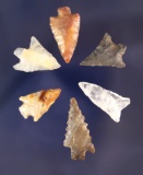Set of 6 assorted Arrowheads found near the Columbia River and in Oregon, largest is 1