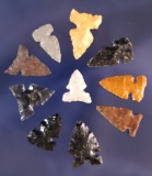 Set of 10 assorted arrowheads, largest is 7/8