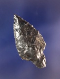 Stemmed Calapooya point, Obsidian, 1 3/8” L. Found by Robert Howardin Linn Co., Oregon,