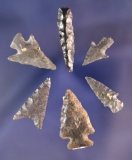 Set of 6 assorted Obsidian Arrowheads found in Oregon. Largest is 1 1/4