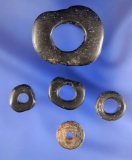 5 Polished Steatite Rings ranging from 5/8