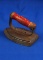 Small tailors iron, red wood handle, Ht 2 1/2