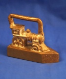 Small tailors iron, locomotive, solid cast brass, Ht 3 1/4