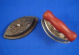 Small double point iron, detachable handle iron, 2 piece, red wood handle, Ht 3 1/2