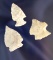 Set of three assorted arrowheads, largest is 1 5/8
