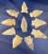 Set of 10 nicely flaked arrowheads found in Sussex County Virginia, largest is 2