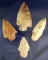 Set of four Adena culture arrowheads found in Ohio and Kentucky, largest is 3