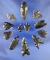 Set of 12 assorted obsidian arrowheads found in Oregon and Nevada. Largest is 1 9/16