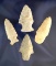Set of 4 assorted arrowheads, largest is 2 3/8
