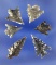 Set of six nice assorted obsidian arrowheads found in Oregon. Largest is 1 1/8