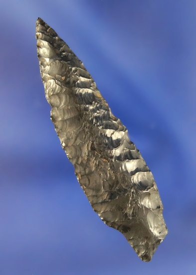 2 7/8" nicely flaked Obsidian Stemmed Lance found in 1937 near Klamath Lake, Oregon.