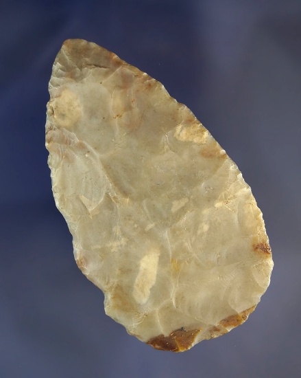 3 1/4" thin, nicely flaked and heavily patinated Flint Ridge Flint Adena Blade found in Ohio.